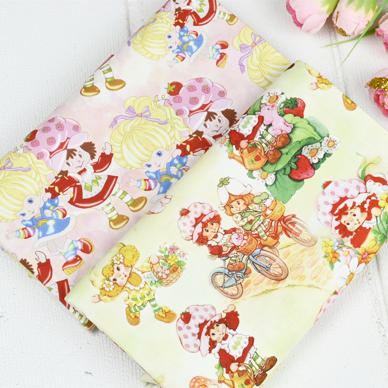 Textile And Sewing Materials - Cartoon Strawberry Girl Print 100% Cotton