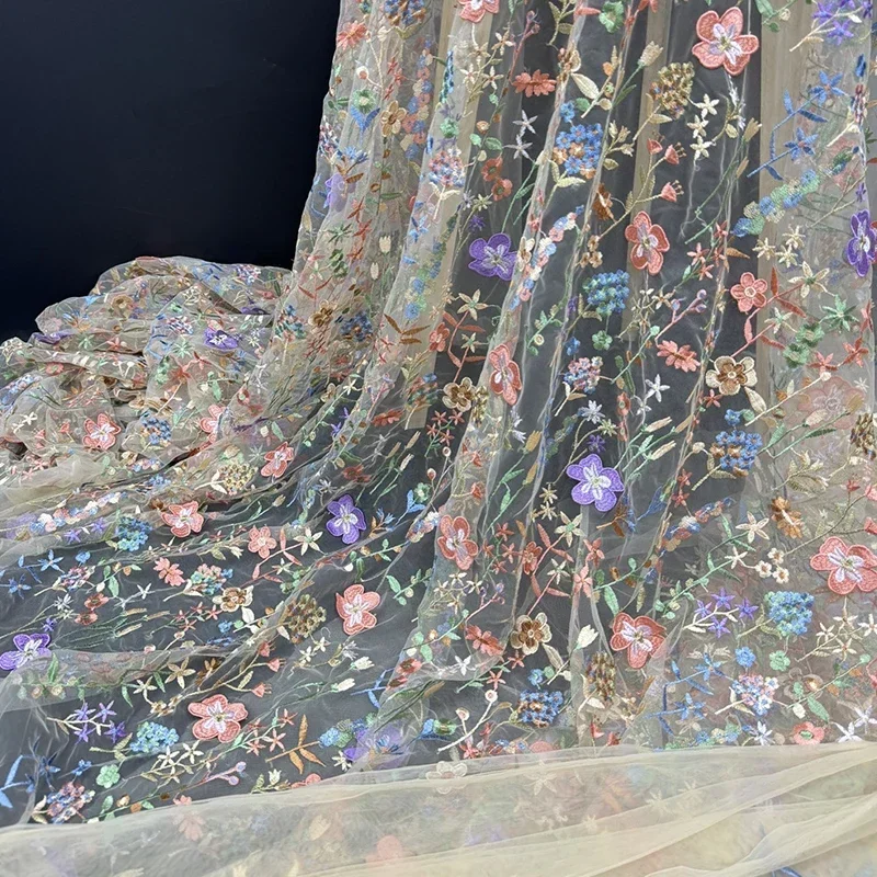 3D Floral Embroidered Tulle Fa - Textile And Sewing Materials avaliação e preço
