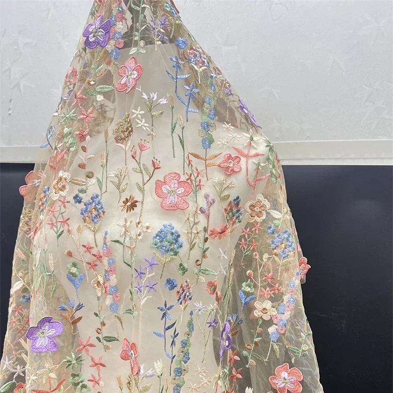 3D Floral Embroidered Tulle Fa - Textile And Sewing Materials avaliação e preço