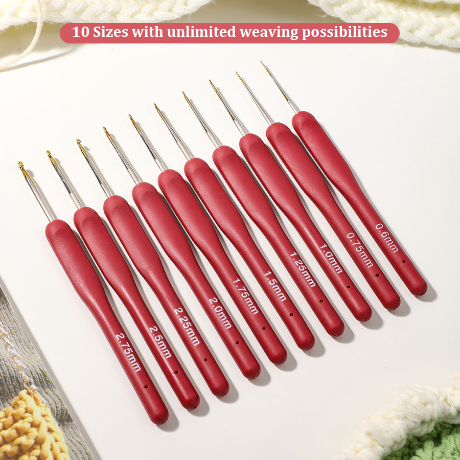 10pcs Red Crochet Set Kit Sili - Textile Sewing Kit avaliação e preço