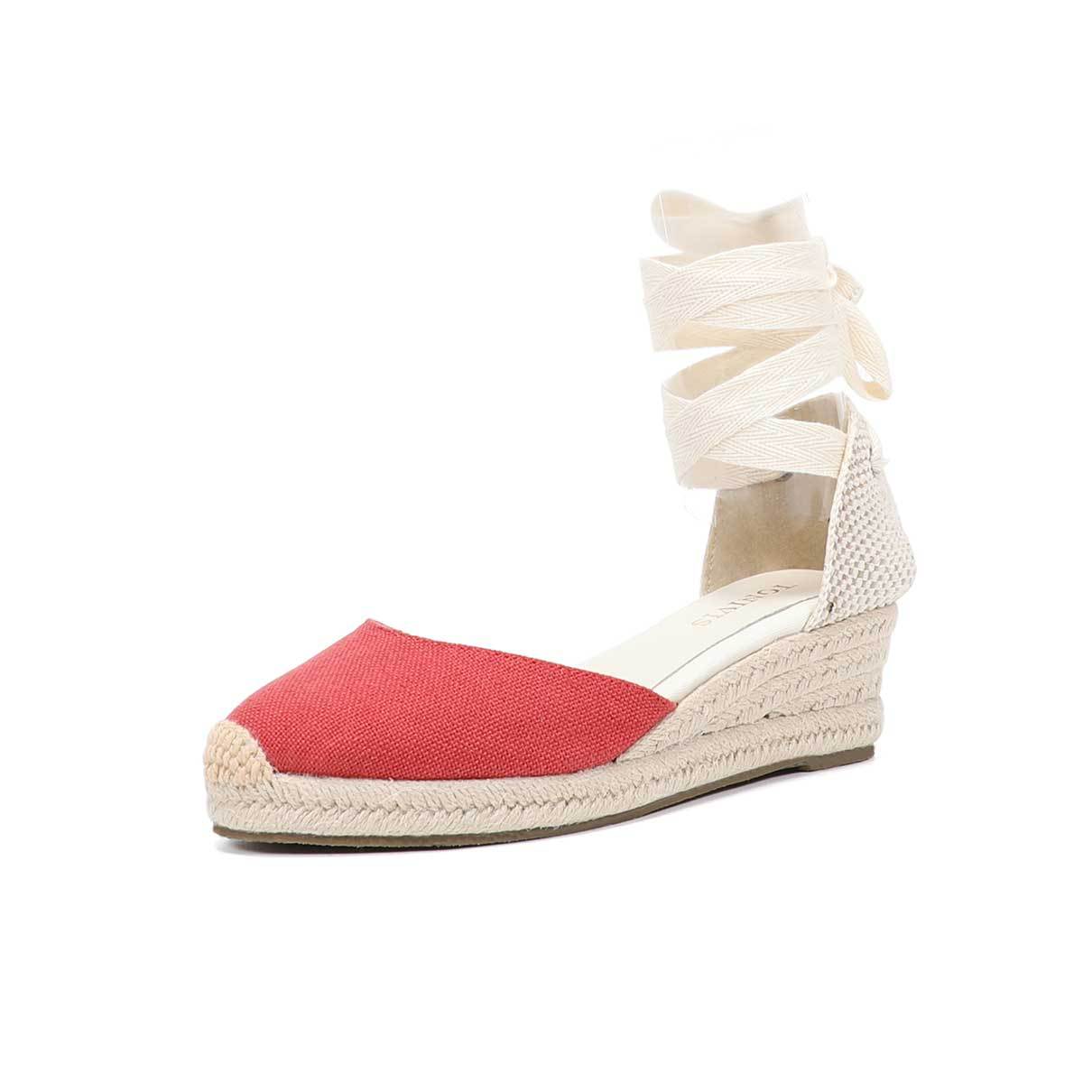 Women Wedge Espadrilles Lace U - Sewing Cotton avaliação e preço