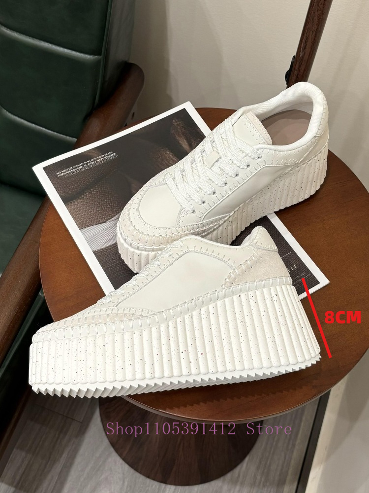 New Thick-Sole 8CM White Shoes - Sewing Cotton avaliação e preço