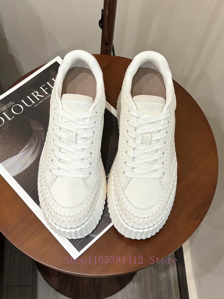 New Thick-Sole 8CM White Shoes - Sewing Cotton avaliação e preço
