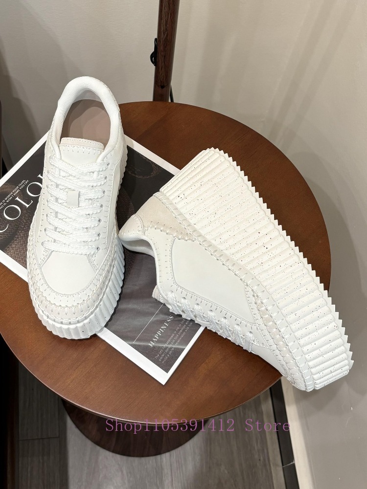 New Thick-Sole 8CM White Shoes - Sewing Cotton avaliação e preço