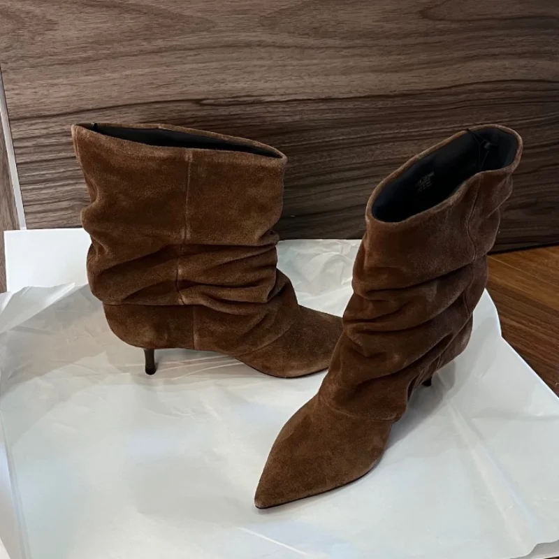 Women Stack Boot,Designer Poin - Sewing Nylon avaliação e preço