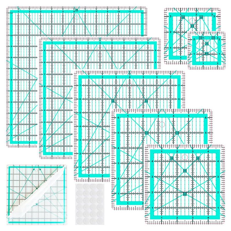 A25F-Blue 7-Piece Collar Ruler - Quilting Ruler Square avaliação e preço