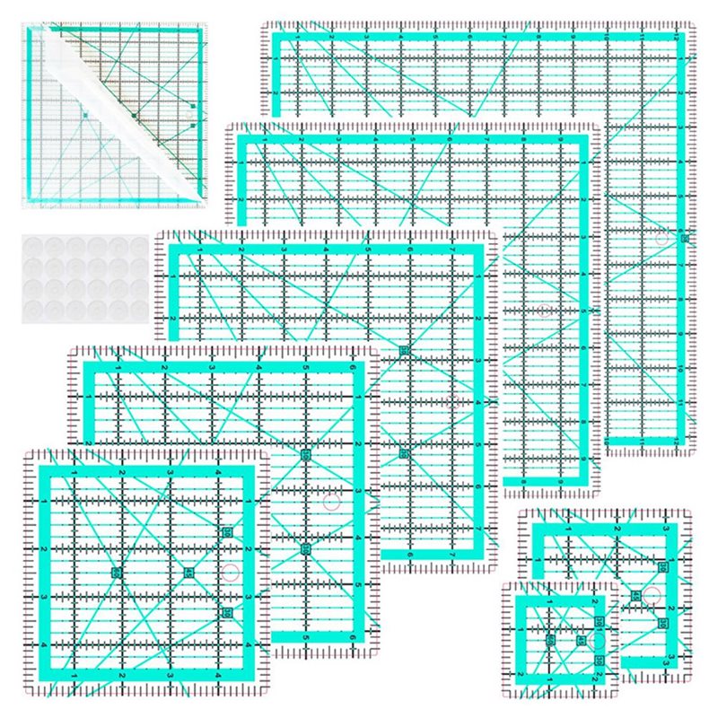 A25F-Blue 7-Piece Collar Ruler - Quilting Ruler Square avaliação e preço
