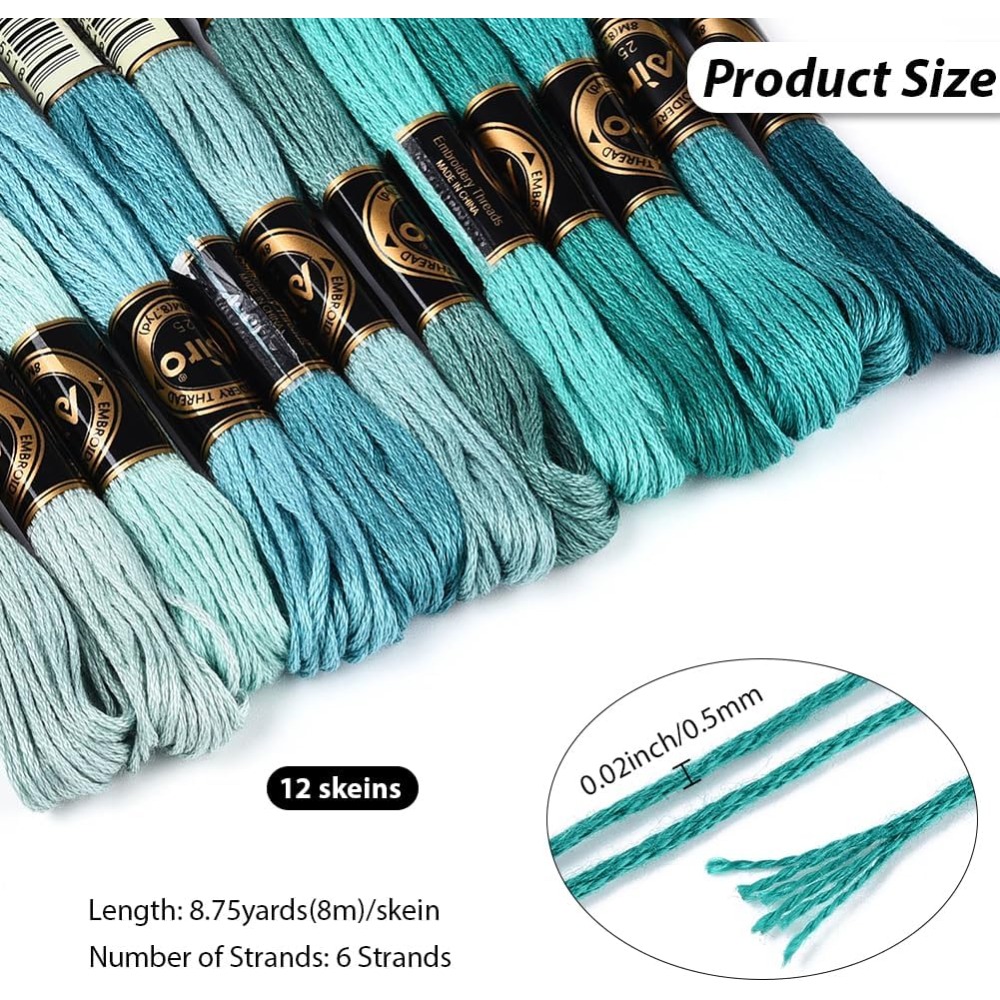 12 Skeins 6 Strands Green Embr - Embroidery Floss Thread avaliação e preço