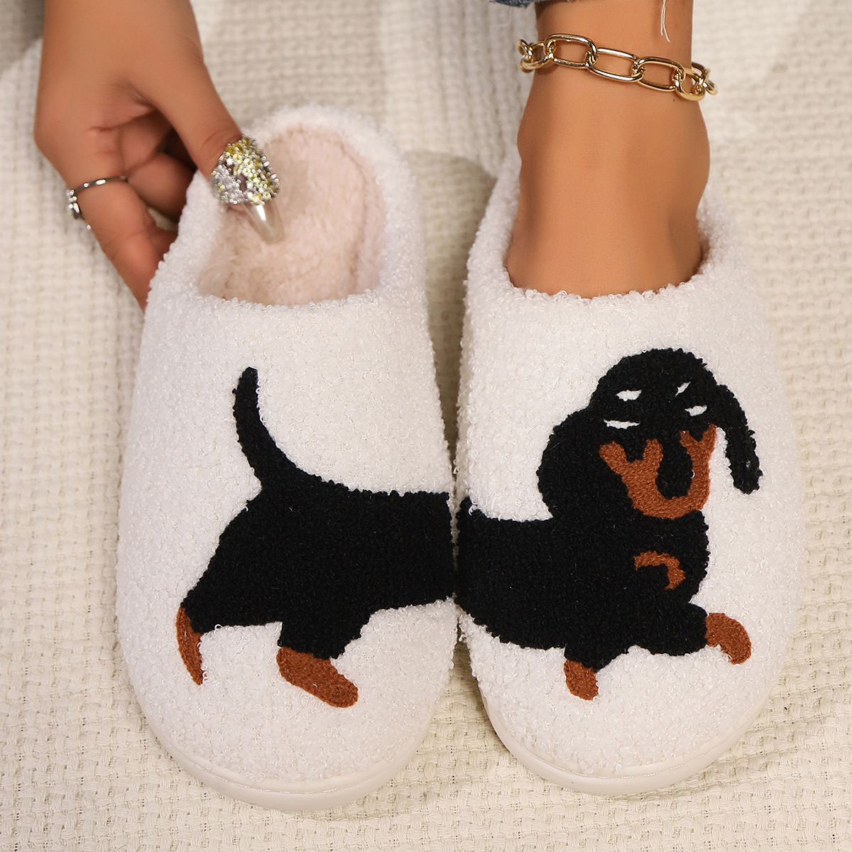 Winter Plush Cute Dachshund Em - Sewing Garment avaliação e preço