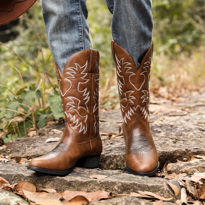 New Men Handmade Cowboy Boots  - Sewing Embroidery Fabric avaliação e preço
