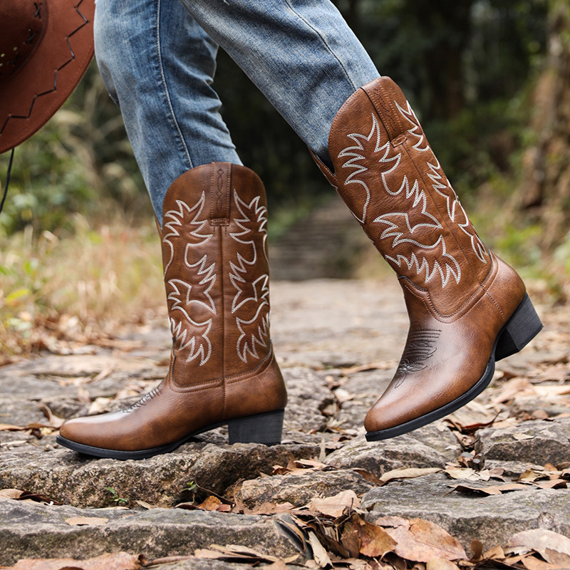 New Men Handmade Cowboy Boots  - Sewing Embroidery Fabric avaliação e preço